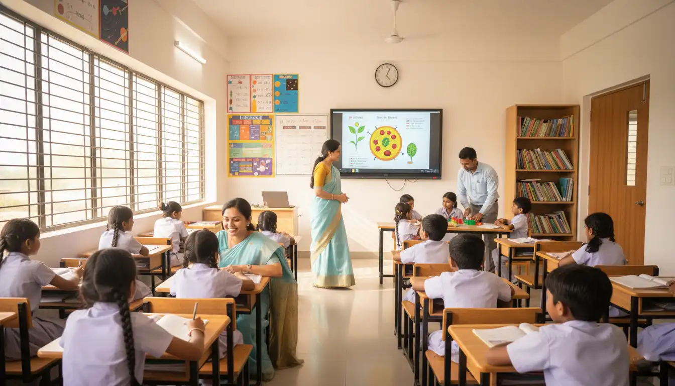 Teacher and students at Nimai Public School