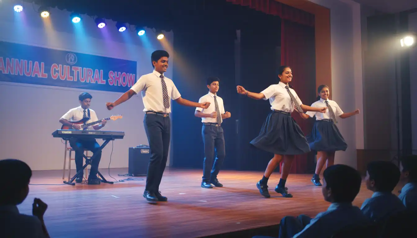 Students performing music and dance activities